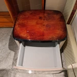 Curved Nightstand with Burl Natural Wood Veneer Top & Gold Stainless Steel Accents